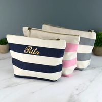 Sac d'accessoires en toile de coton nautique avec logo brodé personnalisé Trousse de toilette à rayures brodées Trousse de cosmétique de voyage