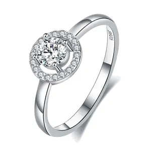 Женское круглое кольцо с бриллиантами в форме диска из чистого 925 стерлингового серебра, кубическое циркониевое кольцо 5 А
