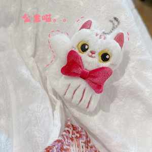 New Cute Big Eyed Cat <b>Keychain</b> White Pink Black Soft Stuffed Animal Doll Pendant Bow Cat Bag Pendant Gift Doll - Product Image 5