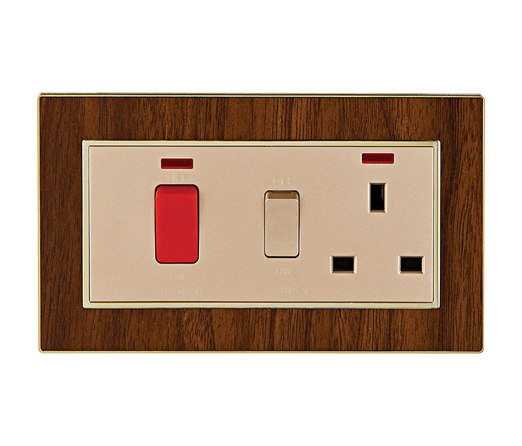VNX Factory Wholesale PC and Wood Grain Panel Switch Electrical British Standard 45A Cooker Switched Sockets House Hotel