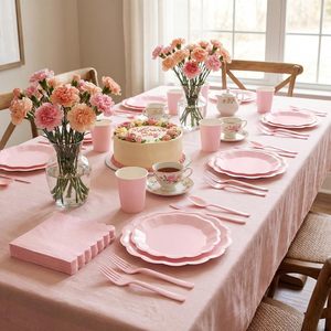 Juego de Vajilla Desechable Personalizado en Forma de Pétalo para Bodas y Fiestas, con Contenedores de Comida Color Rosa Flor de Cerezo - Product Image 3