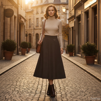 Jupe plissée trapèze noire décontractée en laine tricotée pour femme, taille naturelle, longueur cheville, vente directe usine, personnalisable