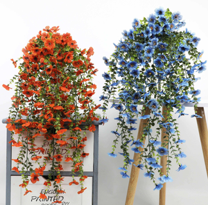 Décoration <span class=keywords><strong>murale</strong></span> de fleurs violettes <span class=keywords><strong>en</strong></span> <span class=keywords><strong>rotin</strong></span> artificiel avec feuilles d'eucalyptus <span class=keywords><strong>en</strong></span> plastique - Product Image 3