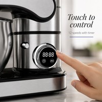 Robot pâtissier multifonction 10L 2000W avec hachoir à viande et mixeur en verre pour usage domestique et commercial, écran tactile LED, 12 vitesses
