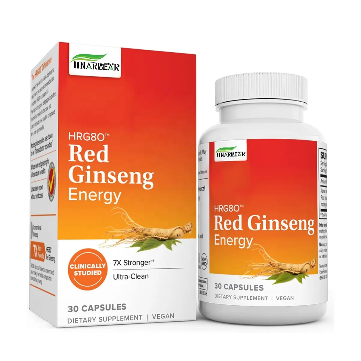 Cápsulas energéticas de Panax Ginseng en polvo de raíz de Ginseng rojo vegano de etiqueta privada