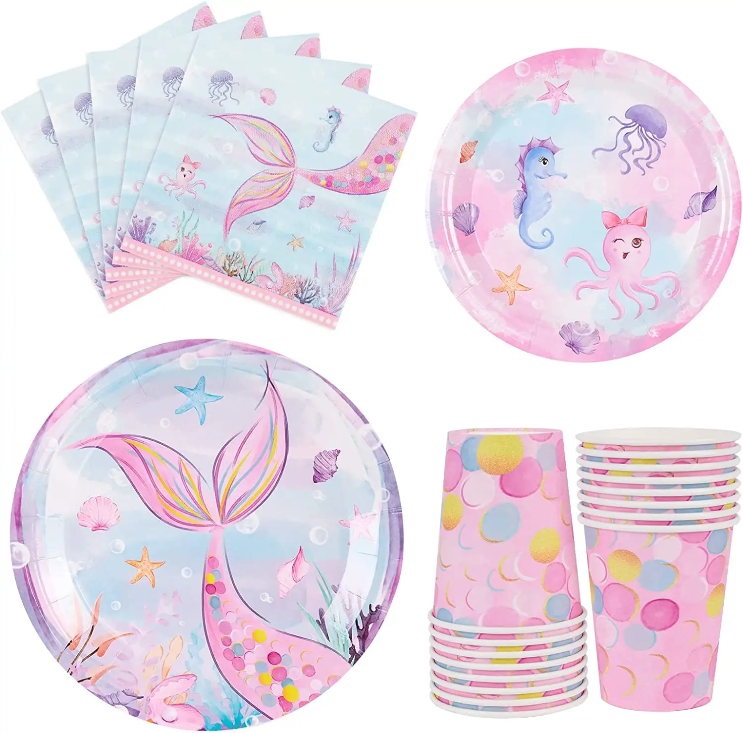 Mermaid Party Decoration Kids Favor Birthday Party Tableware Disposable Wedding Baby Shower Party Decoration Supplies Set