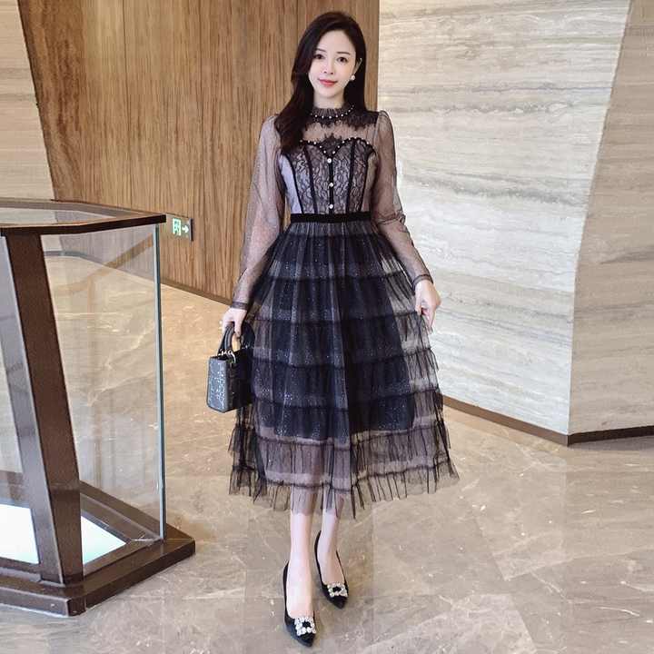 Spring/Summer New Women's Light Luxury Fashion Design Women's Long Sleeved  Mesh Multi Layered Dress| Alibaba.com