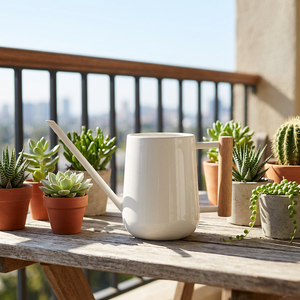 Regadera con recubrimiento de polvo blanco de Metal personalizado pequeño de latón AK con mango de madera para habitación, terraza, jardín, balcón, uso - Product Image 2
