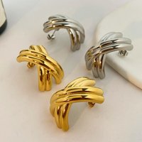 INS gros gros joyas de acero inoxydable al por mayor 18K plaqué or titane acier poli croix bouclier boucles d'oreilles