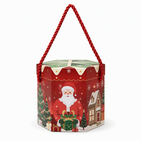 Boîte cadeau de Noël hexagonale en carton premium avec poignée en corde torsadée, boîte d'emballage pour bonbons aux pommes du Père Noël, emballage de Noël
