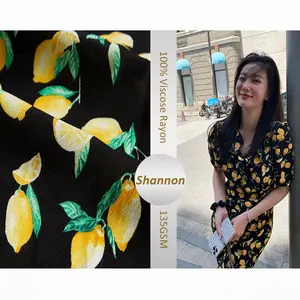 Rất Nhiều Cổ Phiếu Không Có Moq Crepe 53% Viscose 47% Rayon Viscose Phương Pháp Vải Chanh Trái Cây In Vải Cho Phụ Nữ Ăn Mặc