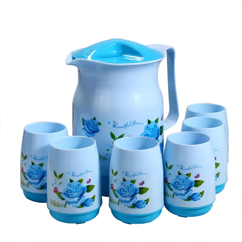 Vajilla con logotipo personalizado, jarra de plástico de 2,2 L con seis tazas, venta al por mayor de fábrica de China