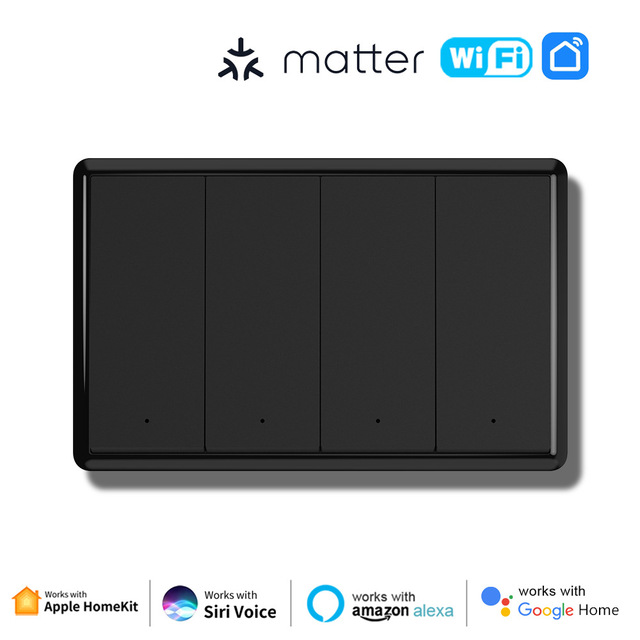 Tuya Matter WiFi Smart Switch Neutral Wire Optional Home Hotel Use PC Push Button Light Switch Works Alexa Google Assistant