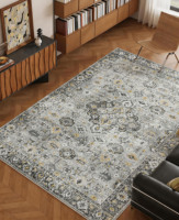 Tapis YOHD à motif floral persan en polyester, à poils ras, fabriqué à la machine, résistant à l'usure, lavable, antidérapant, résistant aux taches, pour la maison et le camping