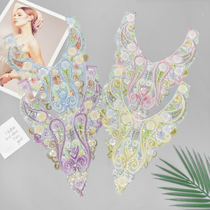 Applique de luxe brodée de sequins violets pour encolure, patch de col en dentelle résille pour robe de mariée, abaya et vêtements musulmans - Product Image 5
