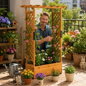 <span class=keywords><strong>Support</strong></span> de <span class=keywords><strong>plante</strong></span> en bois de sapin classique avec revêtement en poudre, treillis d'escalade, trou de drainage et système d'arrosage automatique pour <span class=keywords><strong>jardin</strong></span> intérieur et usage domestique - Product Image 2