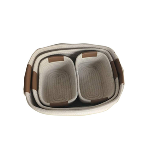 Juego de Cestas de Almacenamiento de Cuerda de Algodón, 3 Piezas, Cestas Tejidas Encajables, Color Blanco Natural y Marrón, Asas de Cuero Sintético, Organizador de Juguetes para Guardería - Product Image 2
