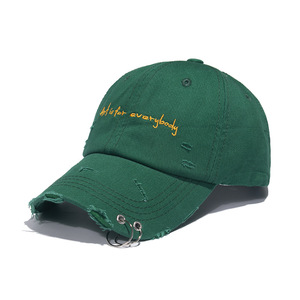 조정 가능한 찢어진 남성과 여성 야구 모자 링이있는 빈티지 코튼 아빠 모자 - Product Image 4