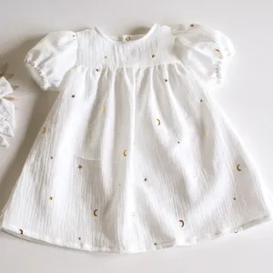 Детское льняное платье с коротким рукавом