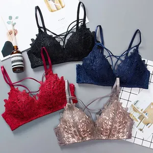 סקסי תחרה חזיית נשים אלחוטי מותאם Bralette יין אדום חזייה חלקה לדחוף את חזיות נשים תחתונים פרחוני הלבשה תחתונה שחור