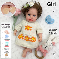 Adorable poupée reborn en silicone intégral de 12 pouces, yeux ouverts, bouche ouverte, nouveau-né souple avec joues chéruvines et peau veinée