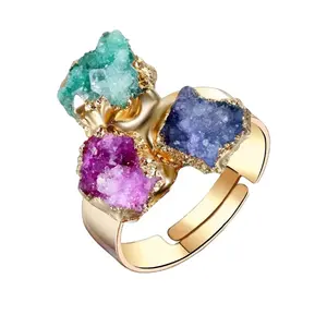 Druzy rings adjustable 925 sterling silver gold women ring stone