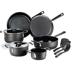 12pcs Stackable Hard Anodized Aluminium Non Stick All-in-one Cookware Set with Tools Lid