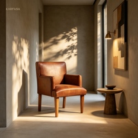 Fauteuil en cuir de style mid-century moderne, pieds en bois massif brun, fauteuil d'appoint vintage pour salon, salle à manger