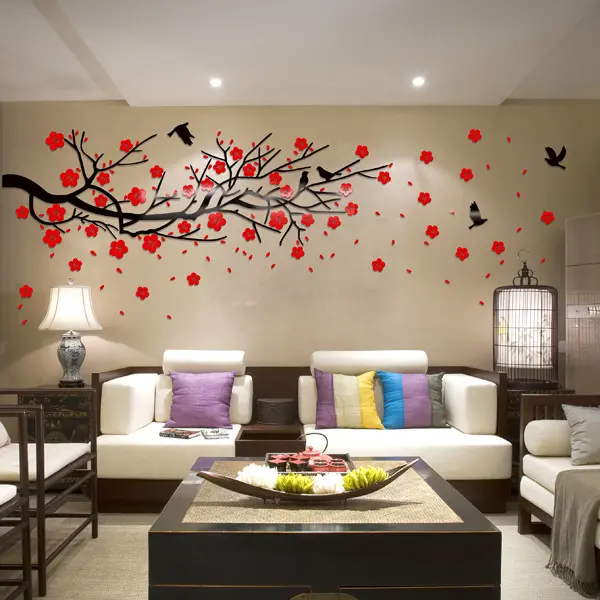 3D Flower Acrylic Wall Sticker Magpies On The Plum Blossom Custom Wall Decals TV Background Decoration Wall Stickers Home Decor