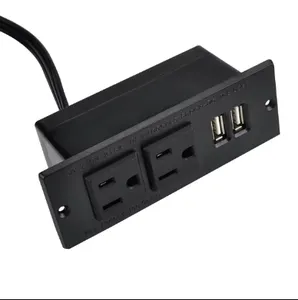 Recessed Professional Desktop Power Grommet Data Hub Outlets, 2-Socket Dual USB Port&10 FT Power Cord (2 outlets Dual USB)