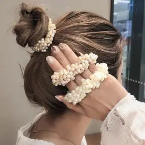 14 Colors Elegant Pearl Hair Ties Beads Girls Scrunchies Rubber Bands Ponytail Holders Hair Accessories Elastic Hair Band Woman