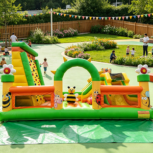 บ้านลมเป่าลมขนาดใหญ่ธีมสวนผึ้ง PVC แบบกำหนดเอง พร้อมสไลเดอร์ ผนังปีนป่าย และสนามเด็กเล่นกลางแจ้ง - Product Image 1