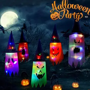 Halloween Decorations lights Indoor Outdoor Decor Hanging Lighted Glowing Ghost Witch Hat Halloween Ghost Lights Decoration