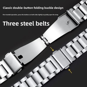 Cinturino in Acciaio Inossidabile per <span class=keywords><strong>Watch</strong></span> <span class=keywords><strong>GT3</strong></span>/GT2 <span class=keywords><strong>Pro</strong></span> e Gear S3/S2, Larghezza 20mm/22mm, Design a Tre Perle con Bottone a Scatto - Product Image 3