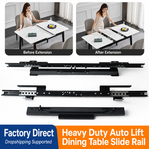 Heavy Duty Telescopic Dining <b>Table</b> Slide Rail Bidirectional Auto Lift Black Steel for <b>Folding</b> Extension <b>Tables</b> - Product Image 2