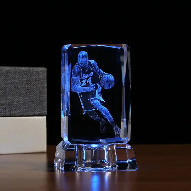 birthday gifts high quality led base K9 crystal cube laser engraving glass paper weight