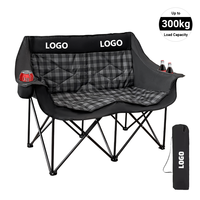 Chaise de camping pliable double, canapé deux places avec porte-gobelets, siège extérieur large et rembourré pour deux adultes
