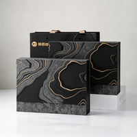Coffret Cadeau d'Entreprise Personnalisé de Luxe Écologique Réutilisable – Boîtes Rigides Noires Mattes avec Fermeture Magnétique et Poignée Dorée Topographique