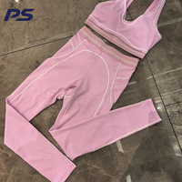 Ensemble 2 pièces : Soutien-gorge de sport push-up réversible effet seconde peau, froncé, anti-transpiration, avec volants en dentelle sur le devant et pantalon taille haute uni grande taille