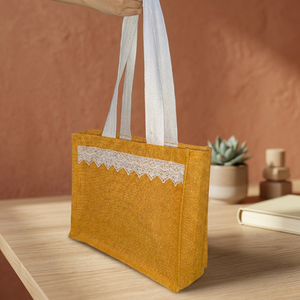 Sac de courses en jute 14x16x5 pouces, grande capacité 1,9 L, fourre-tout durable en fibre naturelle avec fermeture à lacets et deux anses - Product Image 3