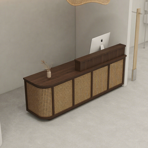 Comptoir de réception en bois courbé rétro personnalisé pour magasin de vêtements, salon de beauté, magasin commercial et boutique - Product Image 1