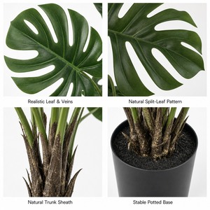 Pianta Artificiale HGA Monstera Finta, 120 cm, Albero Tropicale Realistico con 9 Foglie per Decorazione Soggiorno, Hotel, Ufficio - Product Image 3