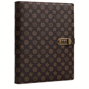 Carnet personnalisé A4 avec couverture en cuir spirale, organiseur de documents, album avec fermeture magnétique et design à feuilles mobiles, verrouillage par mot de passe - Product Image 1