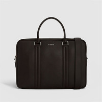 Porte-documents en cuir véritable pour homme avec logo personnalisé, fermeture éclair double, lisse, de luxe, classique, pour ordinateur portable, usage quotidien