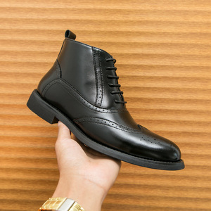 Botas de cuero con cremallera lateral y punta tallada 2026, botines formales e informales de caña alta para hombre - Product Image 2