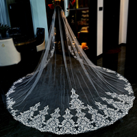 Voile de mariée Feishiluo de luxe à une seule couche avec bordure en dentelle appliquée et broderie en dentelle, style élégant, 3,5 mètres de long pour fête de mariage