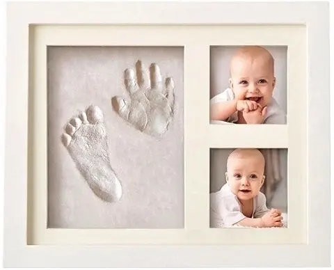 Bebek fotoğraf çerçevesi Handprint kiti ayak izi kil sake newborn yenidoğan ahşap ahşap hediye DIY döküm resim bellek el beyaz ilk yıl