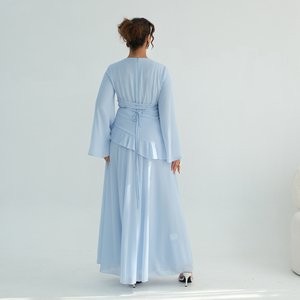 Abbigliamento Islamico Loriya, Elegante Abaya Chiusa per l'Eid, Vestito Modesto a Due Strati in Chiffon, Abito Musulmano Estivo per Donne - Product Image 2