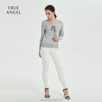 Pull décontracté pour femme en maille fine respirante 5% soie, col rond, avec nœud, idéal pour l'automne