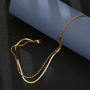 Pulsera Doble Ajustable de Acero Inoxidable con Baño de Oro de 18K, Diseño Geométrico de Serpiente y Circones, para Mujer, No se Desvanece - Product Image 2